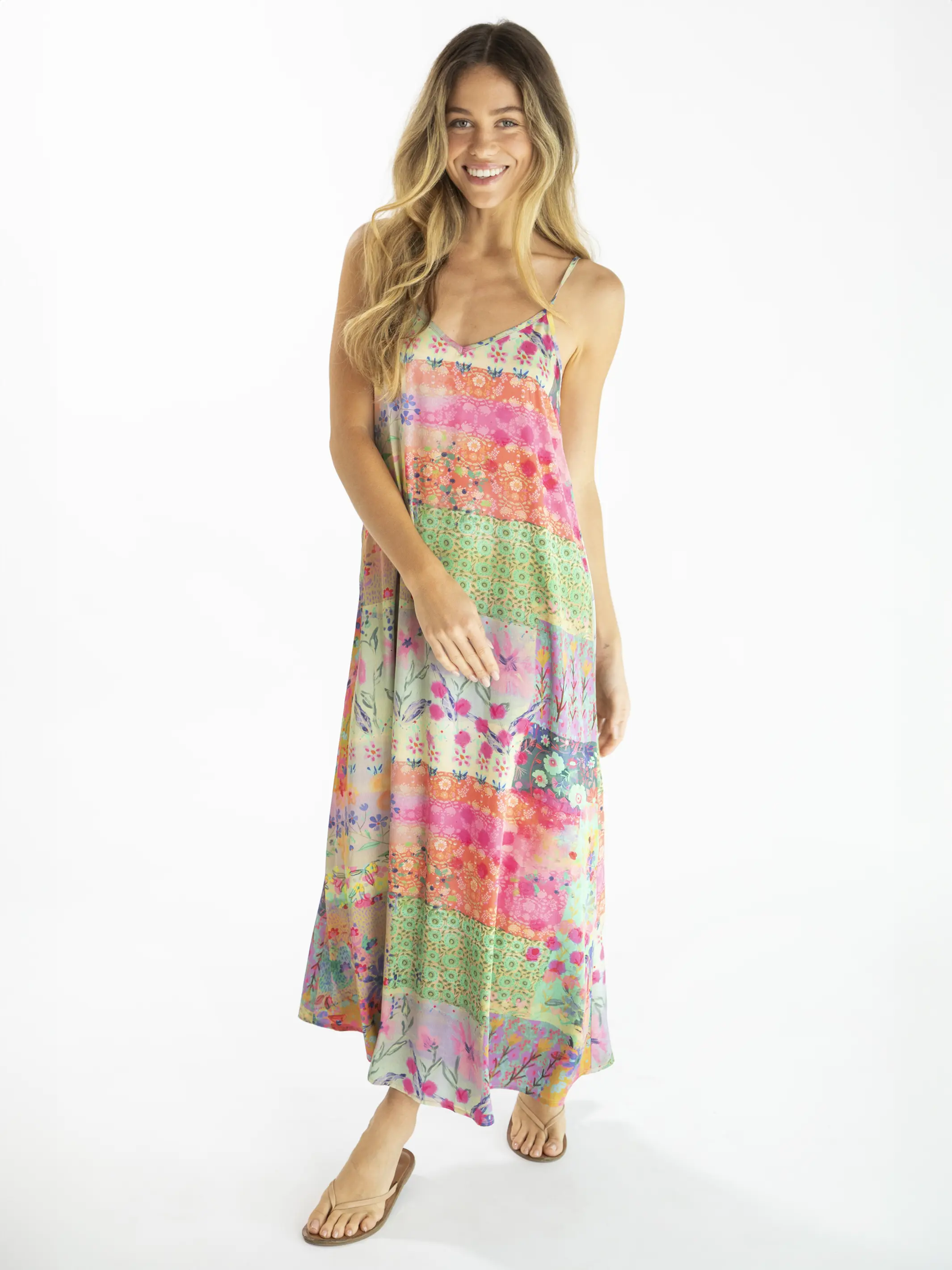 Gracie Slip Dress - Pink Watercolor Patchwork