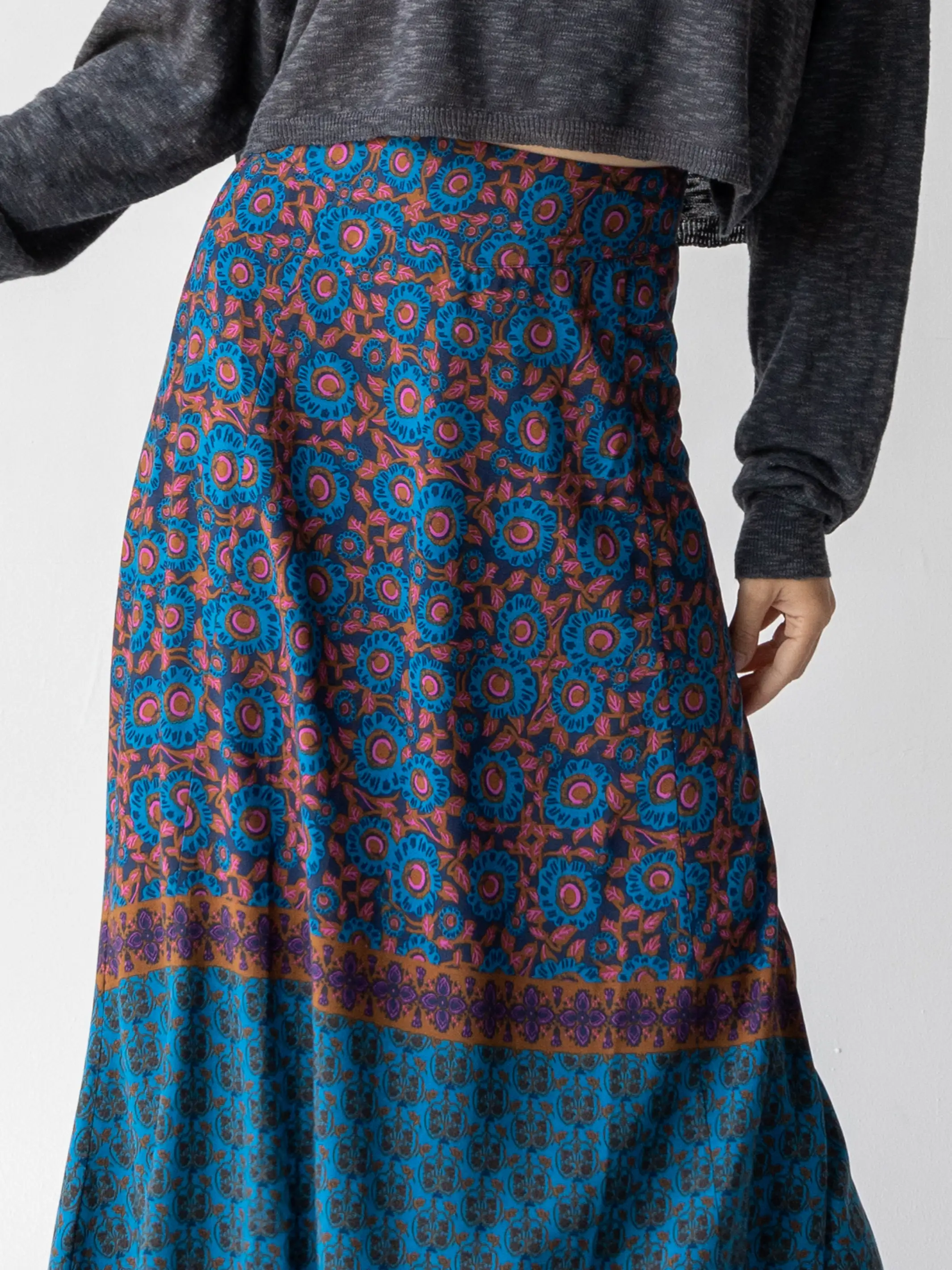 Amy Maxi Skirt - Teal Gold Border