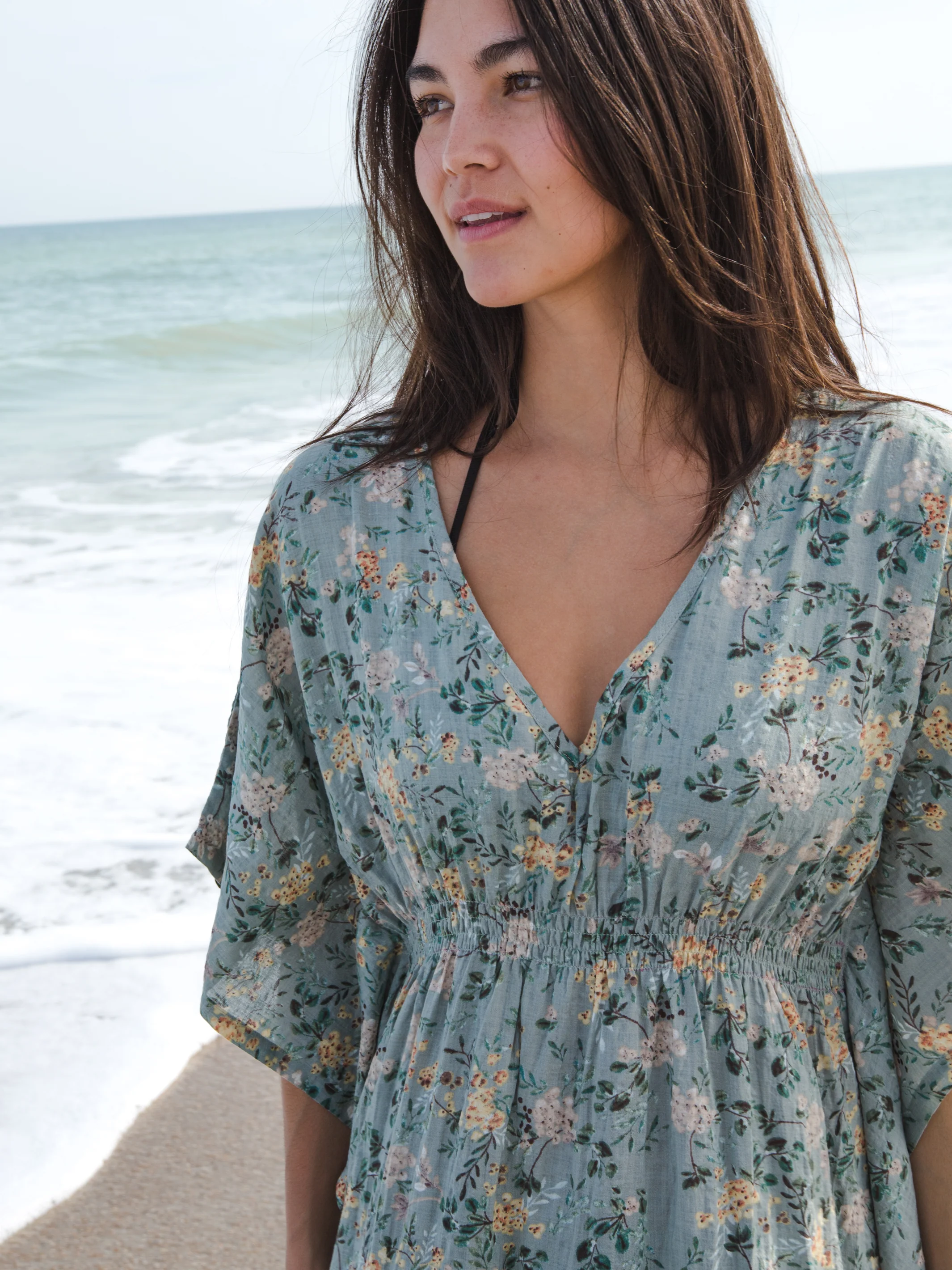 Sanibel Kaftan Dress - Light Green Floral
