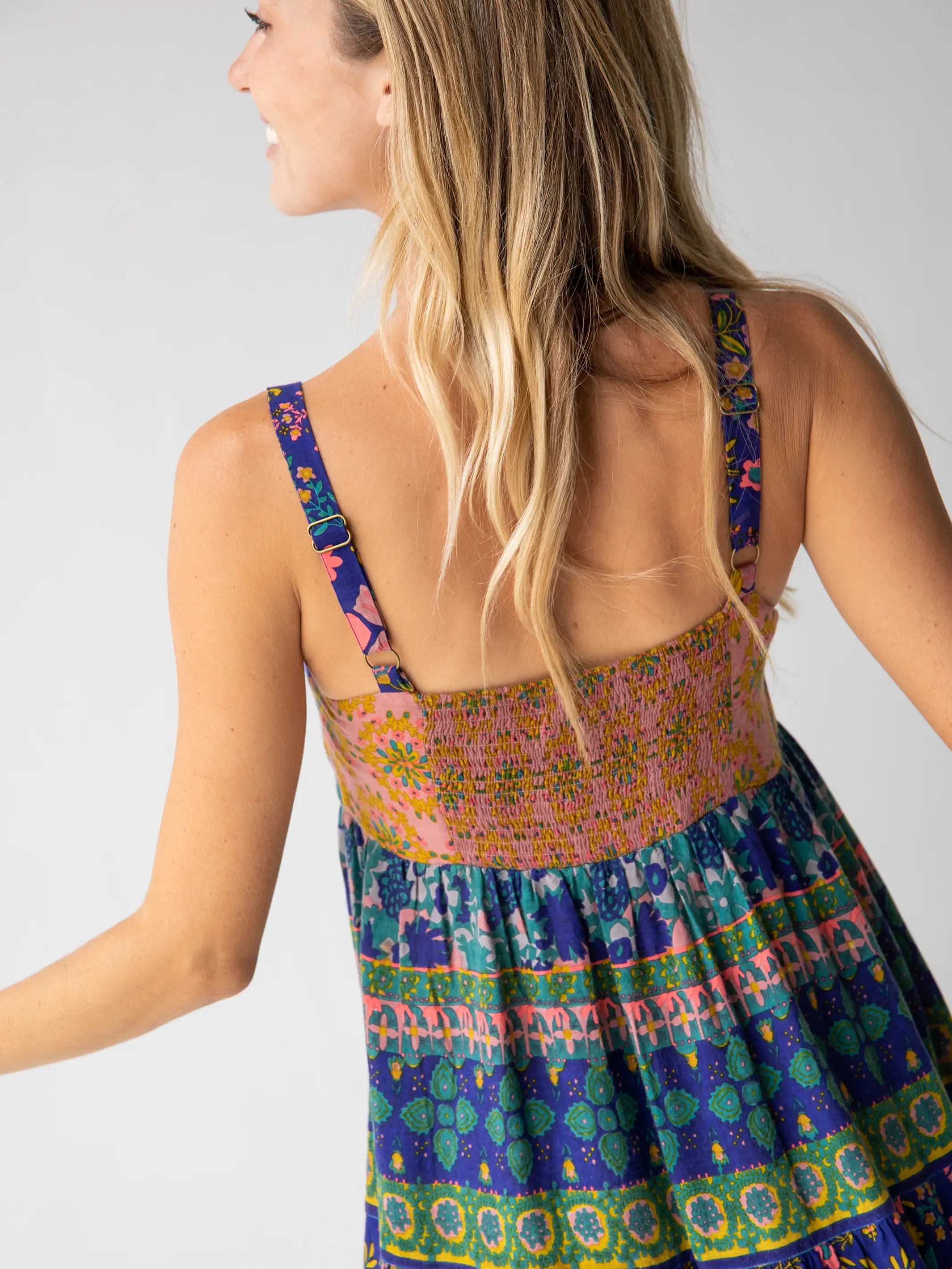 Patricia Dress - Navy Grey Border