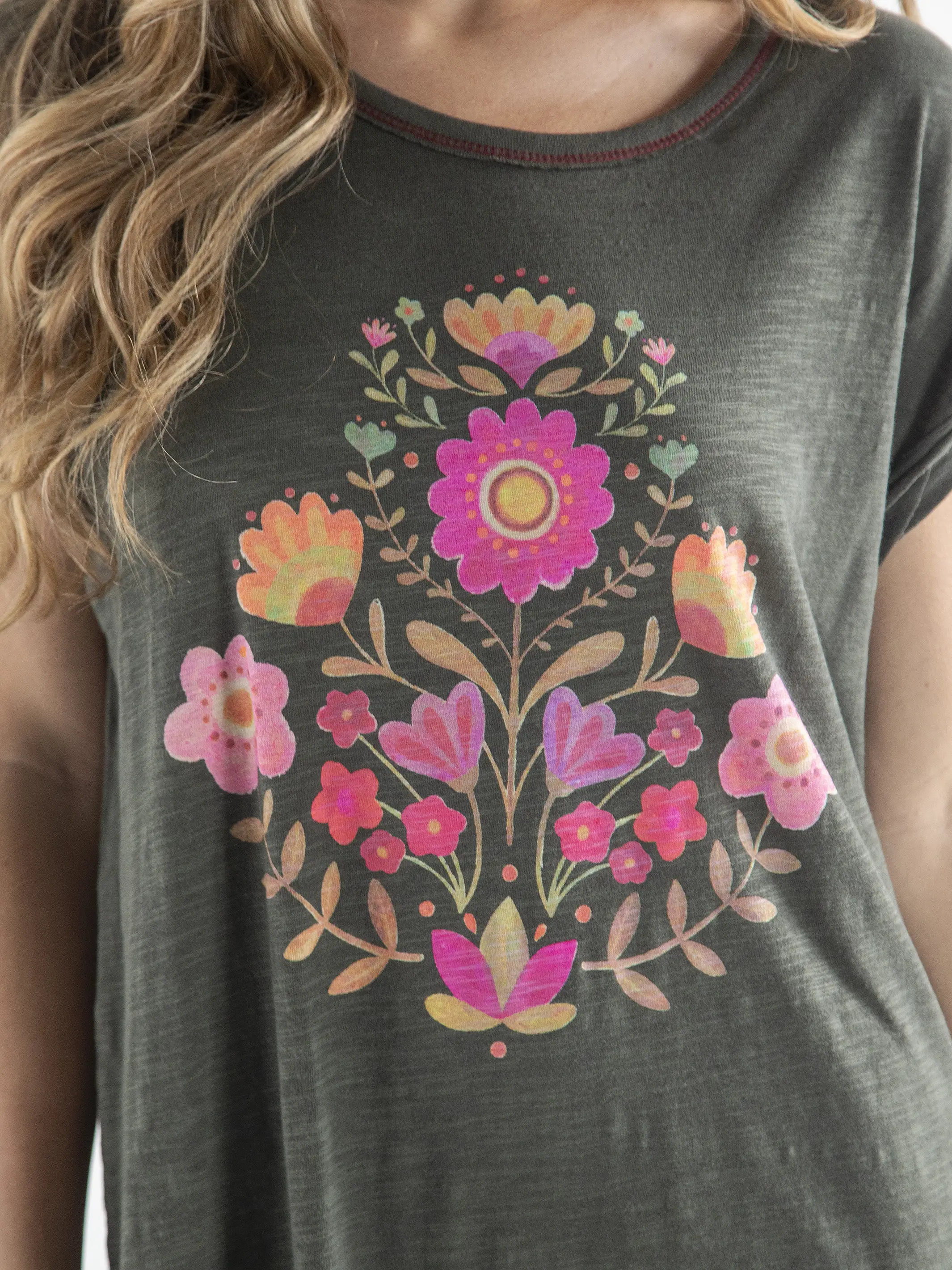 Frankie Cotton Tee Dress - Folk Flower