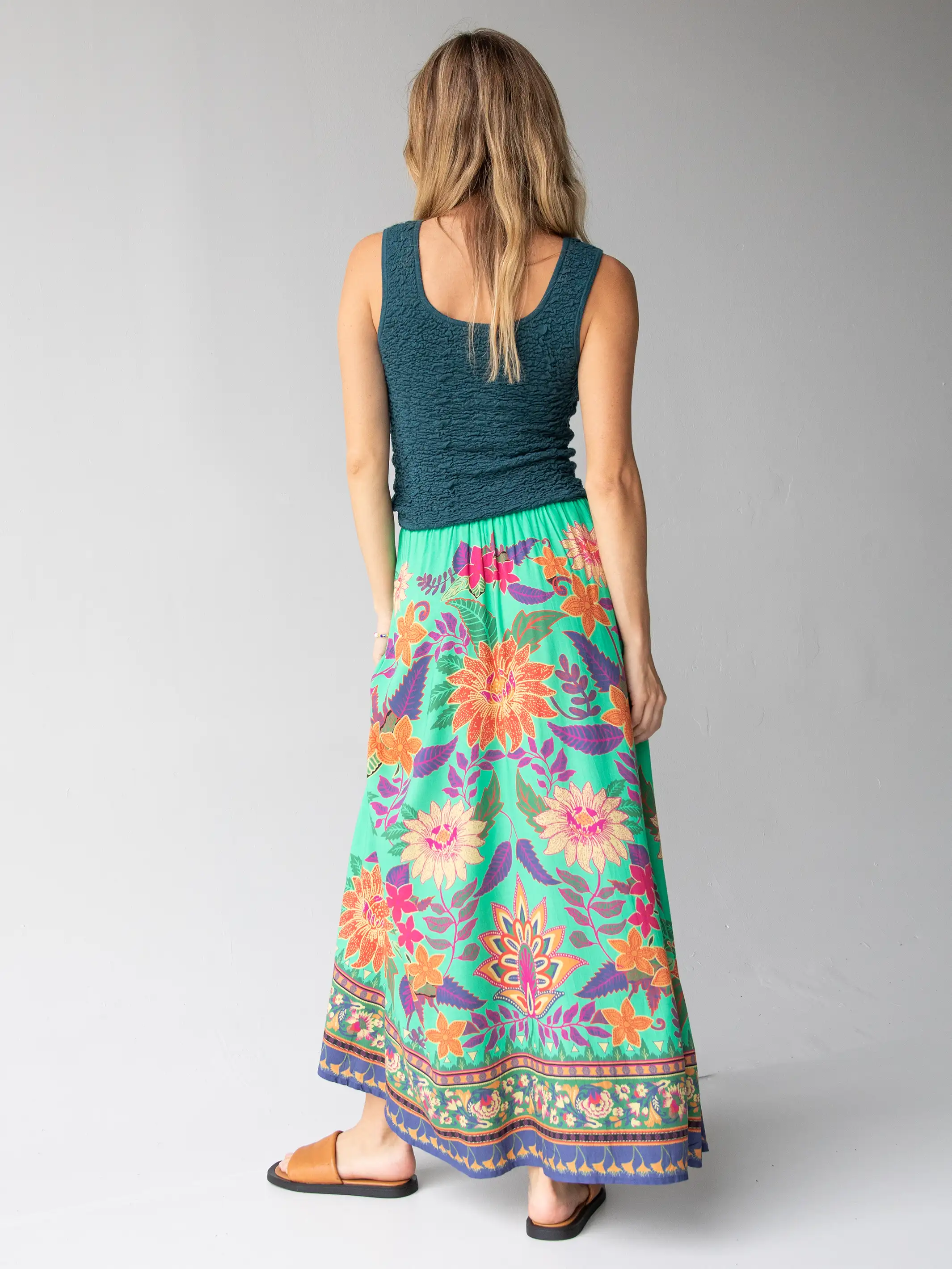 Milena Skirt - Green Bright Floral Border