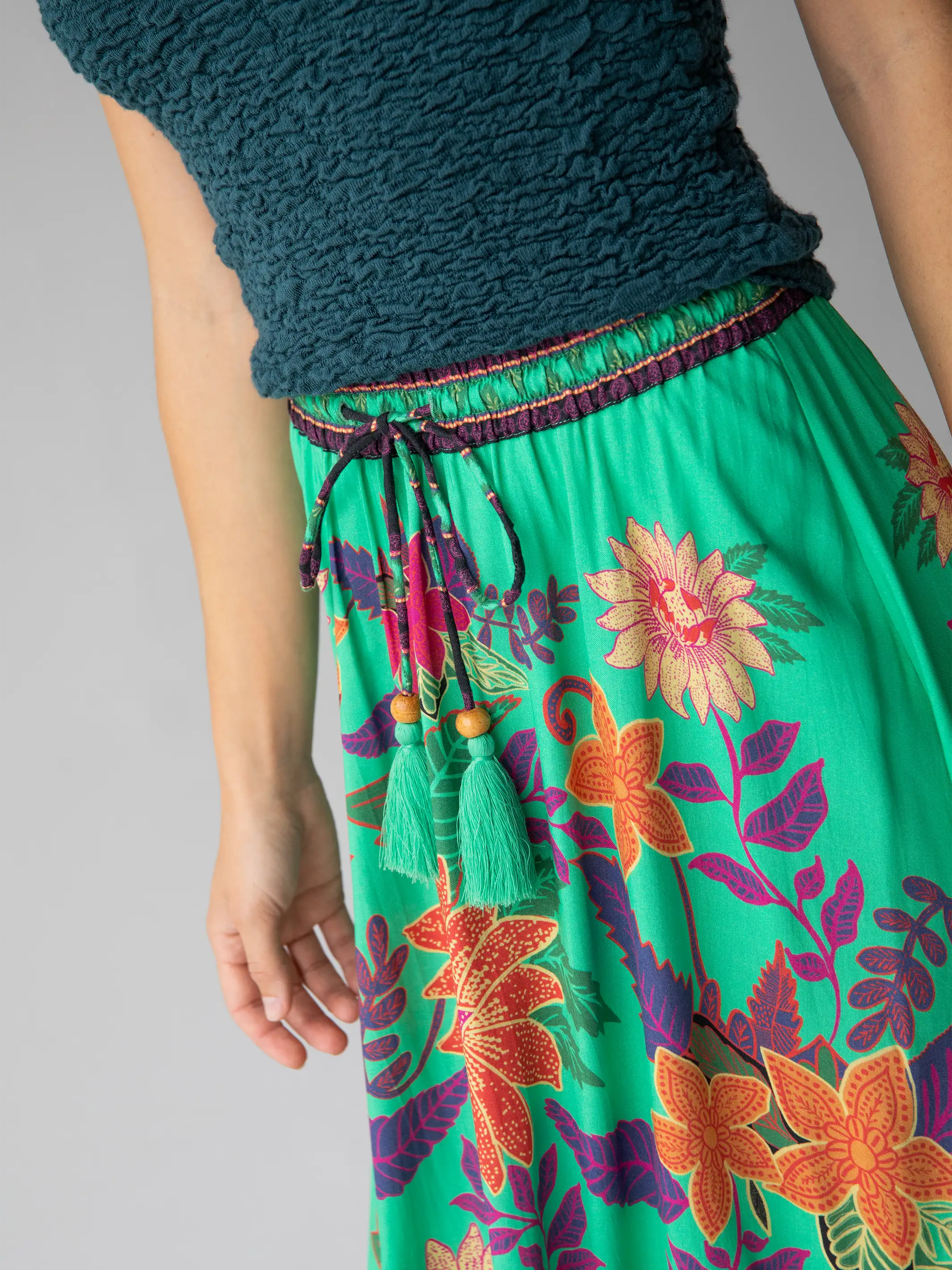 Milena Skirt - Green Bright Floral Border