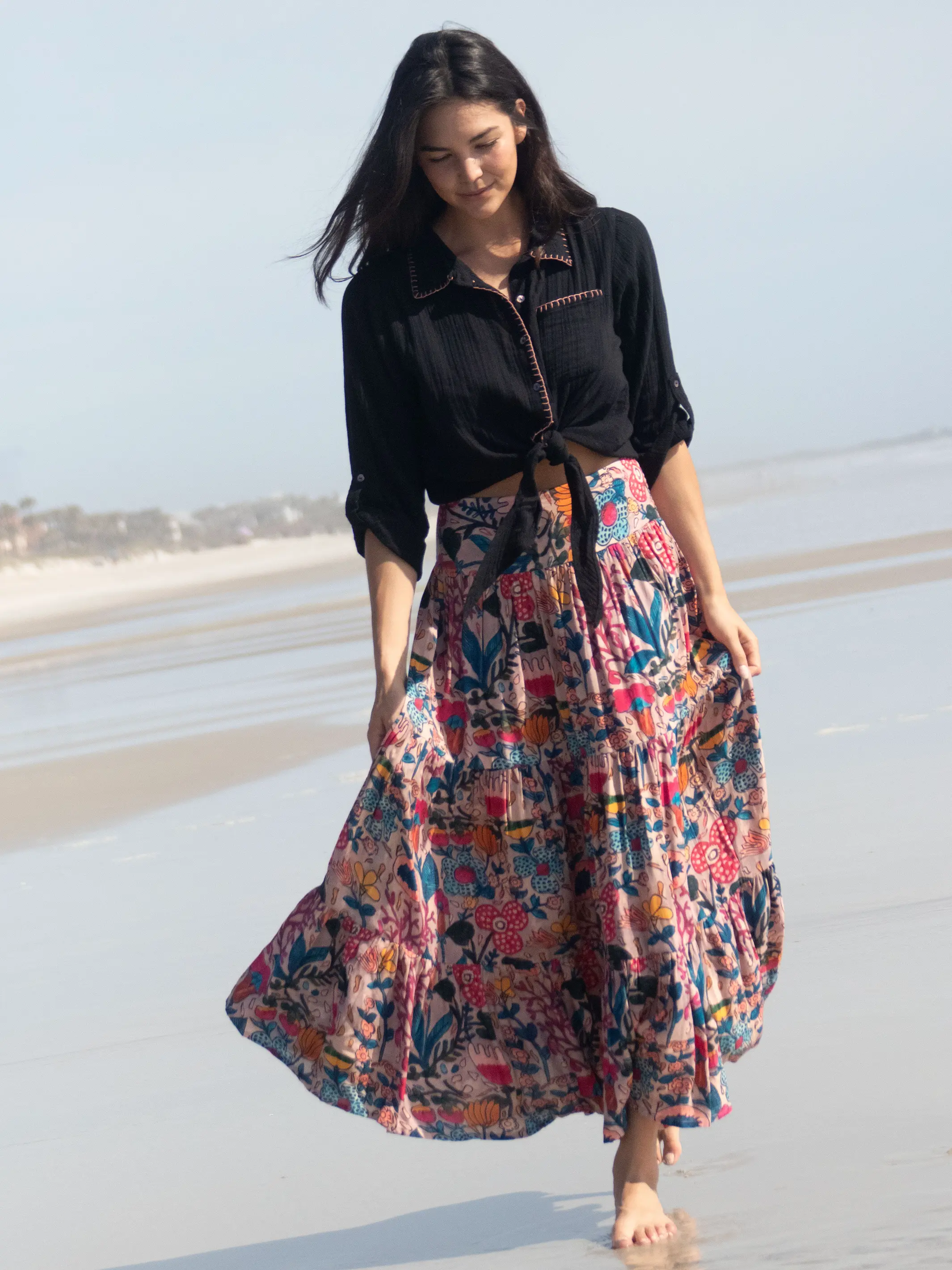 Lola Tie Button Down - Black