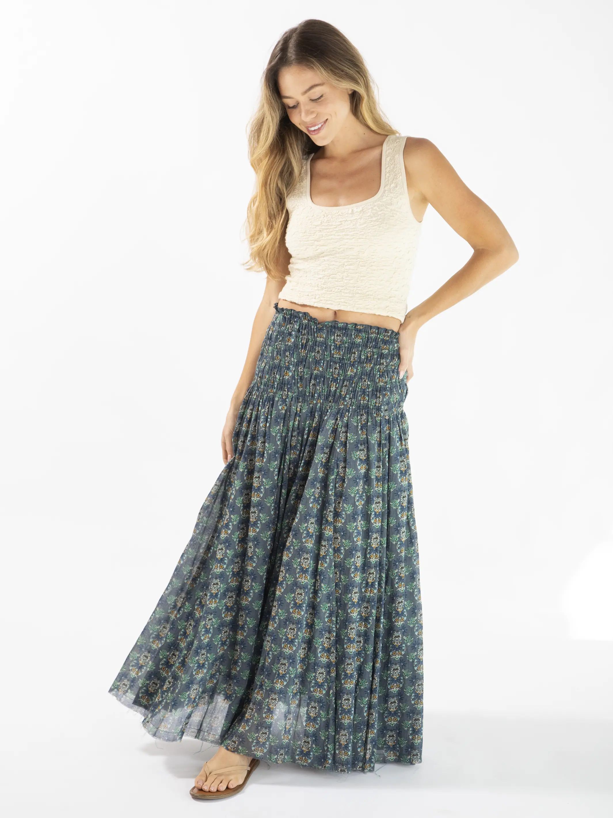 Laurel Convertible Skirt - Teal Floral Medallion