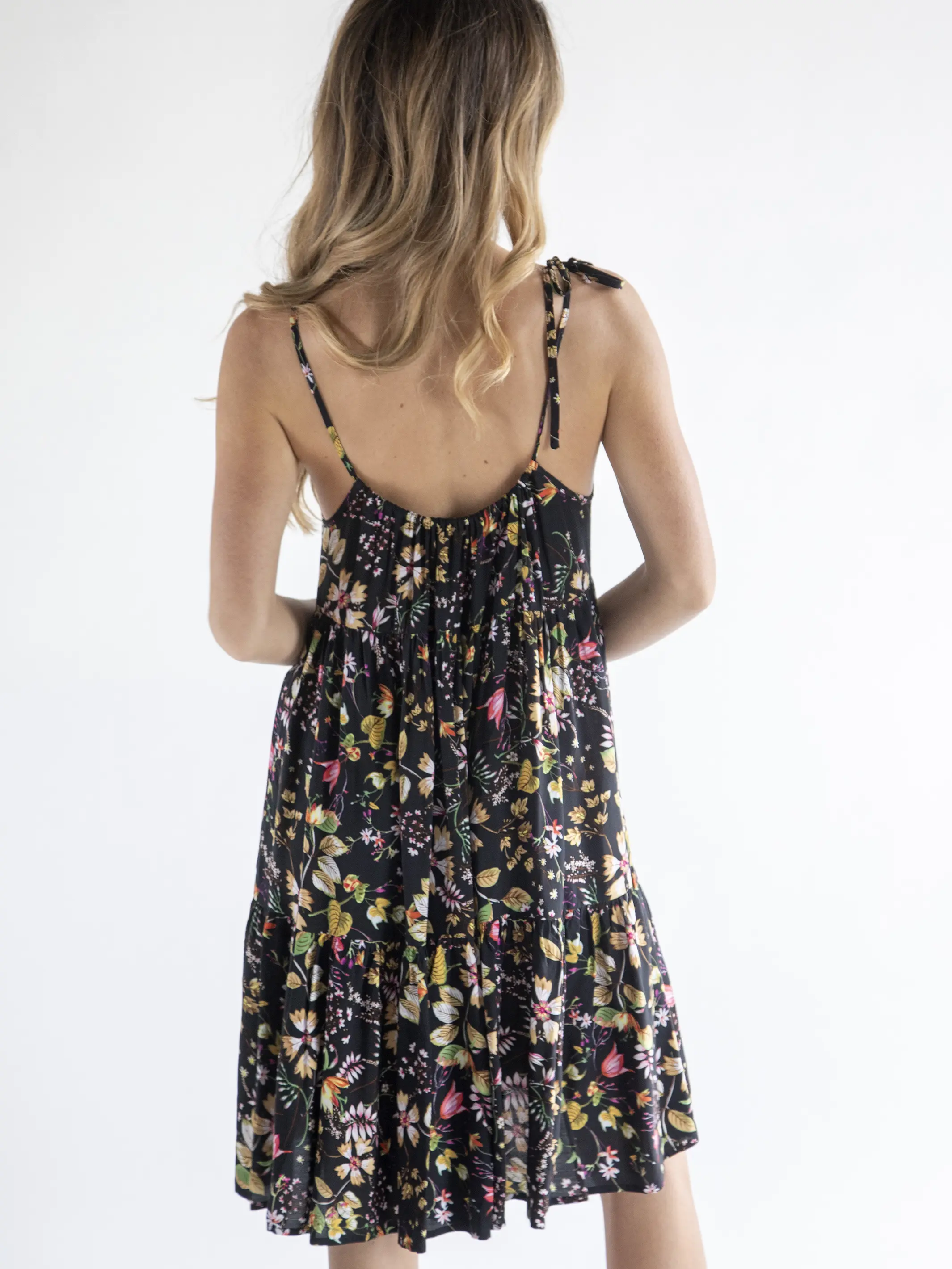 Madi Short Slip Dress - Black Floral Stems