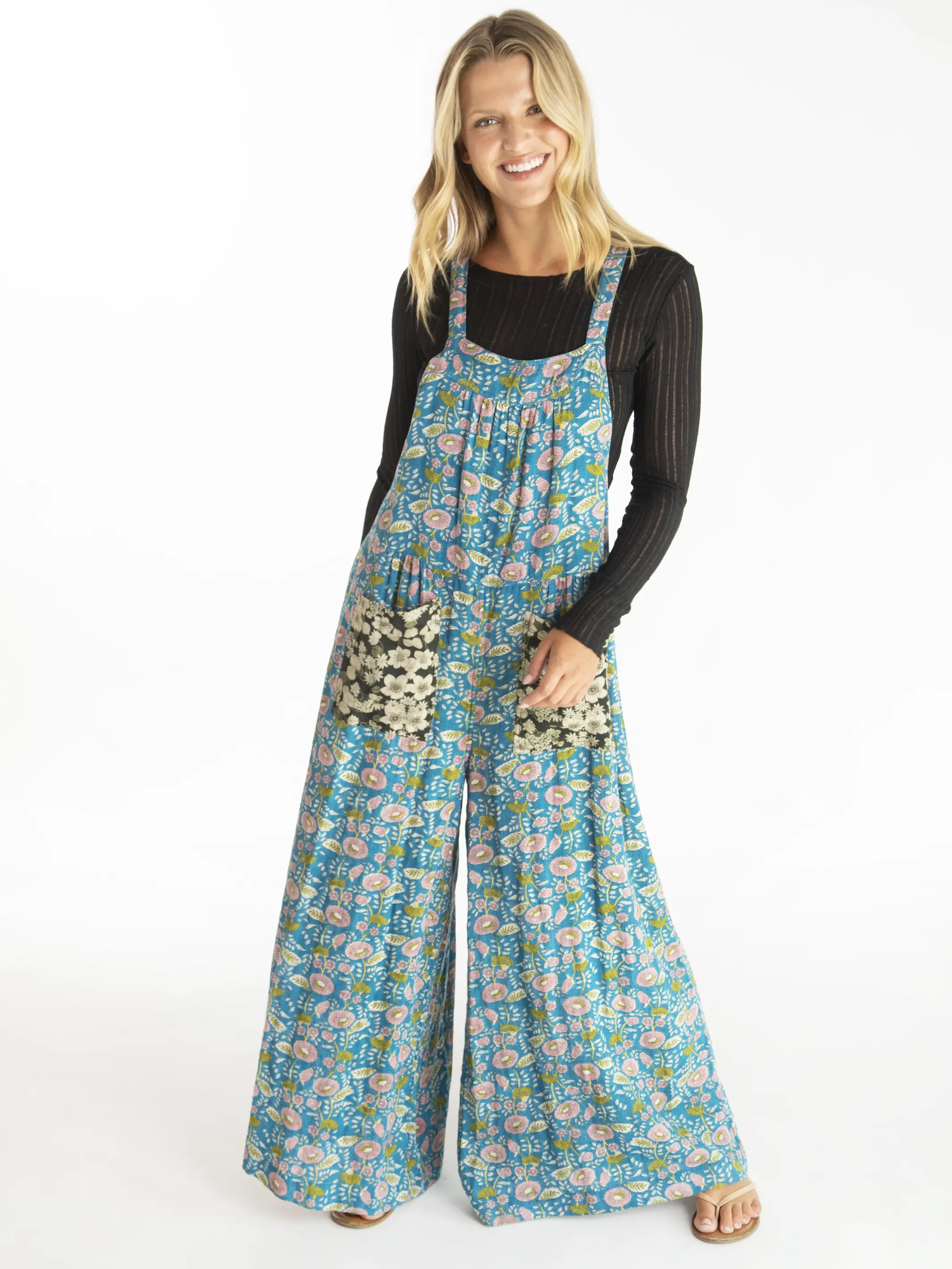 Dakota Tie Overall - Black Blue Mix Floral
