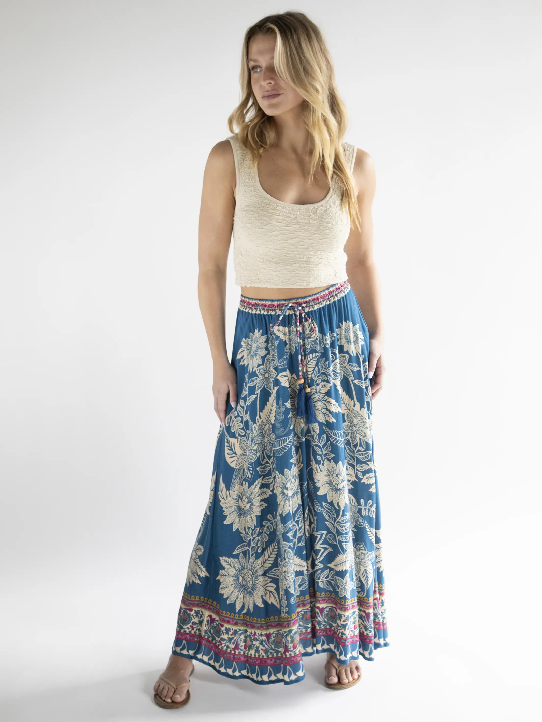 Milena Skirt - Blue Pink Border