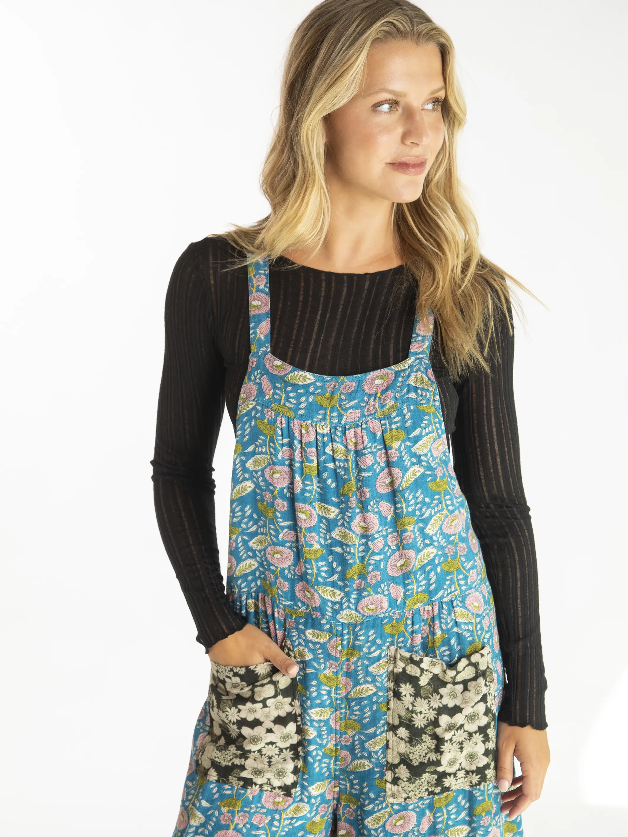 Dakota Tie Overall - Black Blue Mix Floral