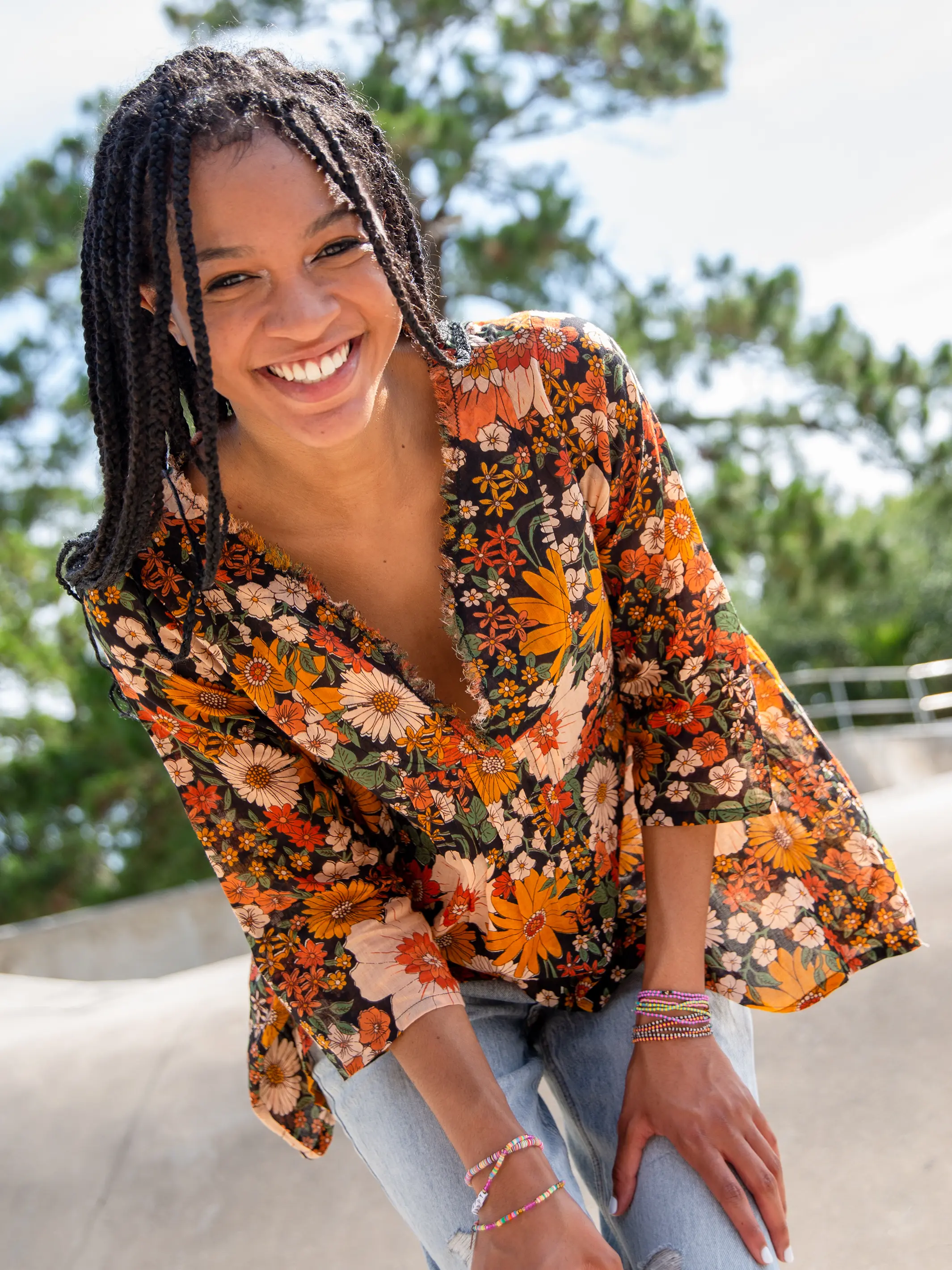 Cotton Tunic-In-A-Bag - Orange Floral