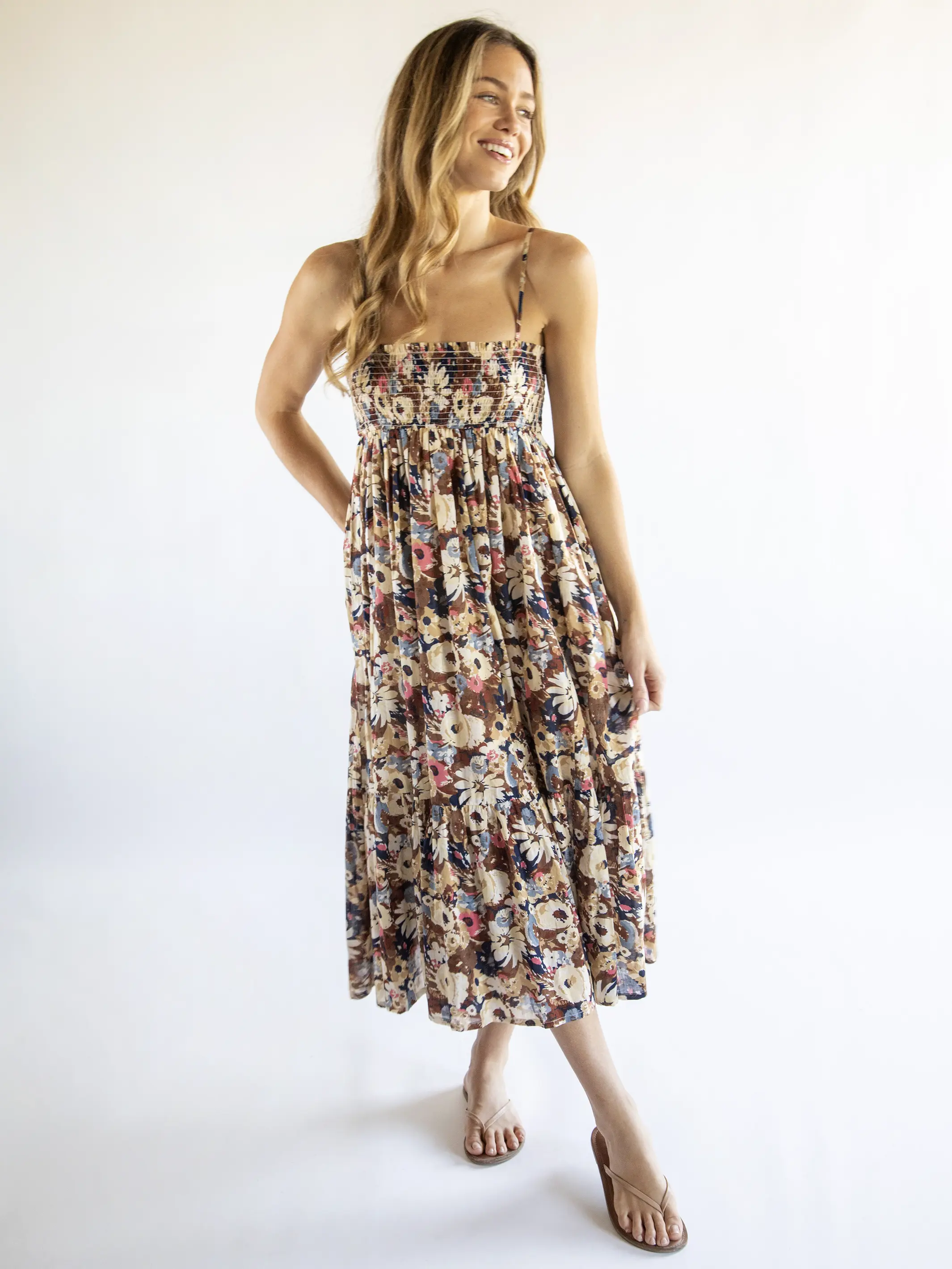 Flora Cotton Convertible Skirt - Brown Navy Floral