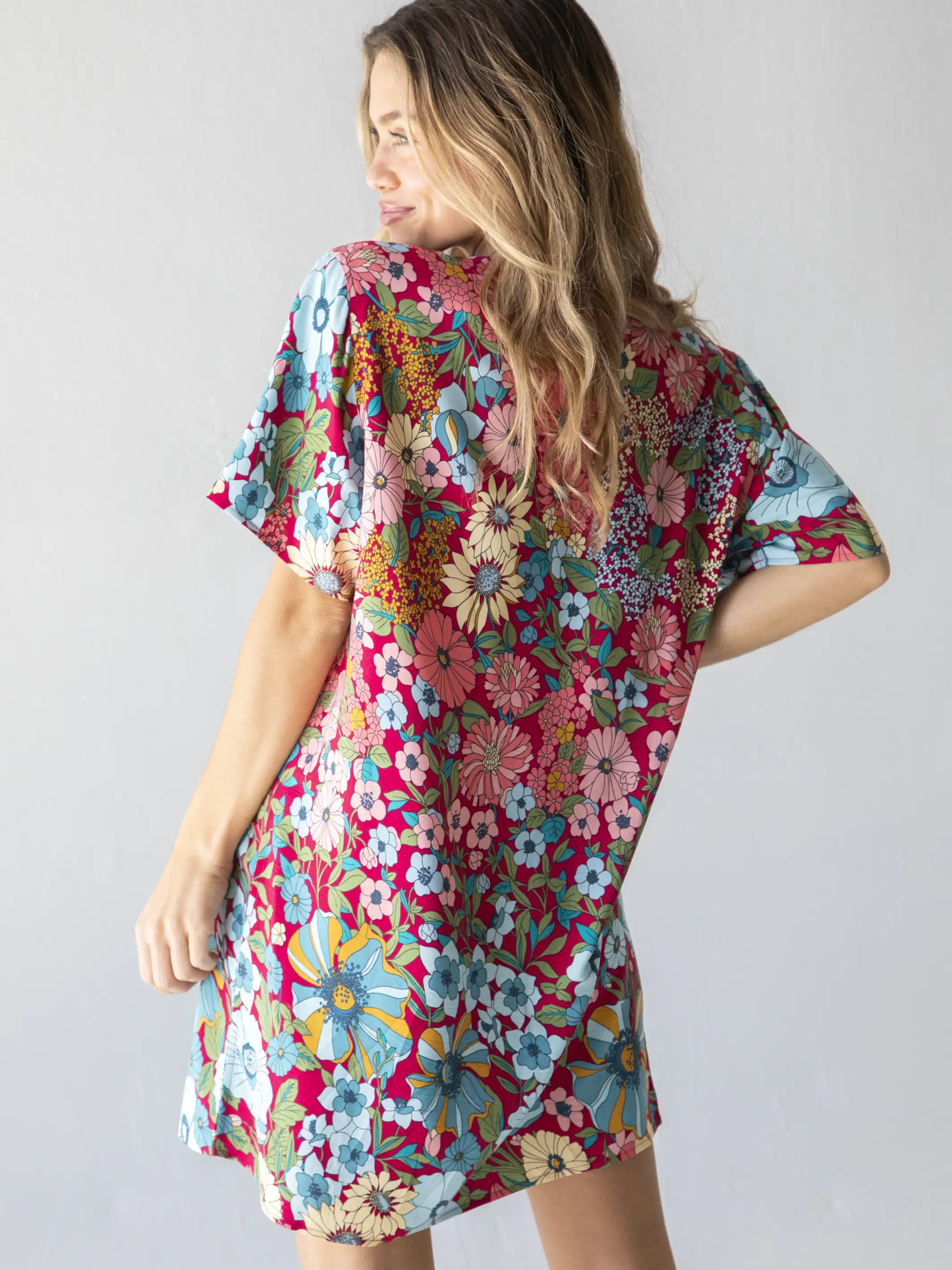 Claire Dress - Blue Red Floral