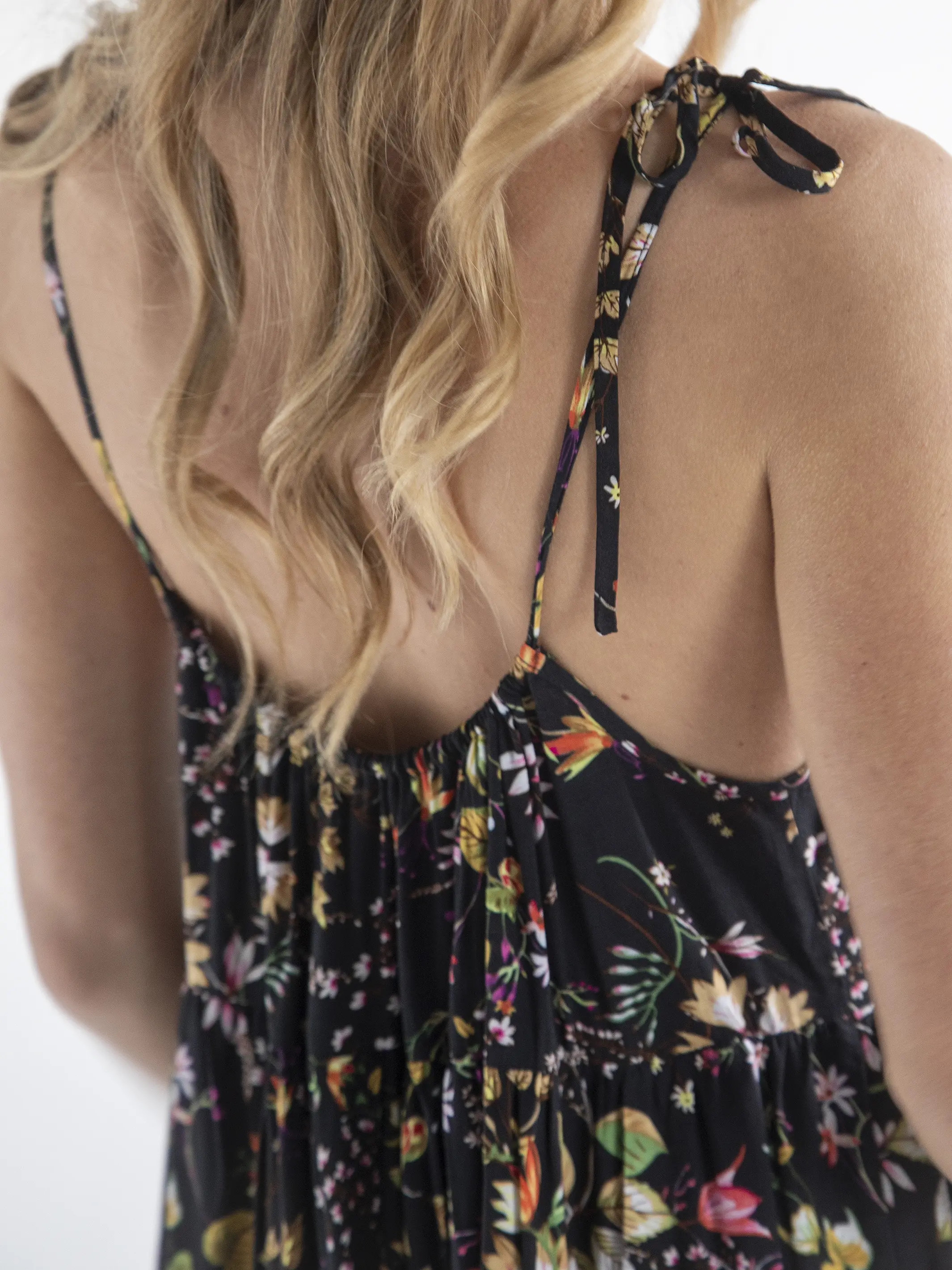 Madi Short Slip Dress - Black Floral Stems