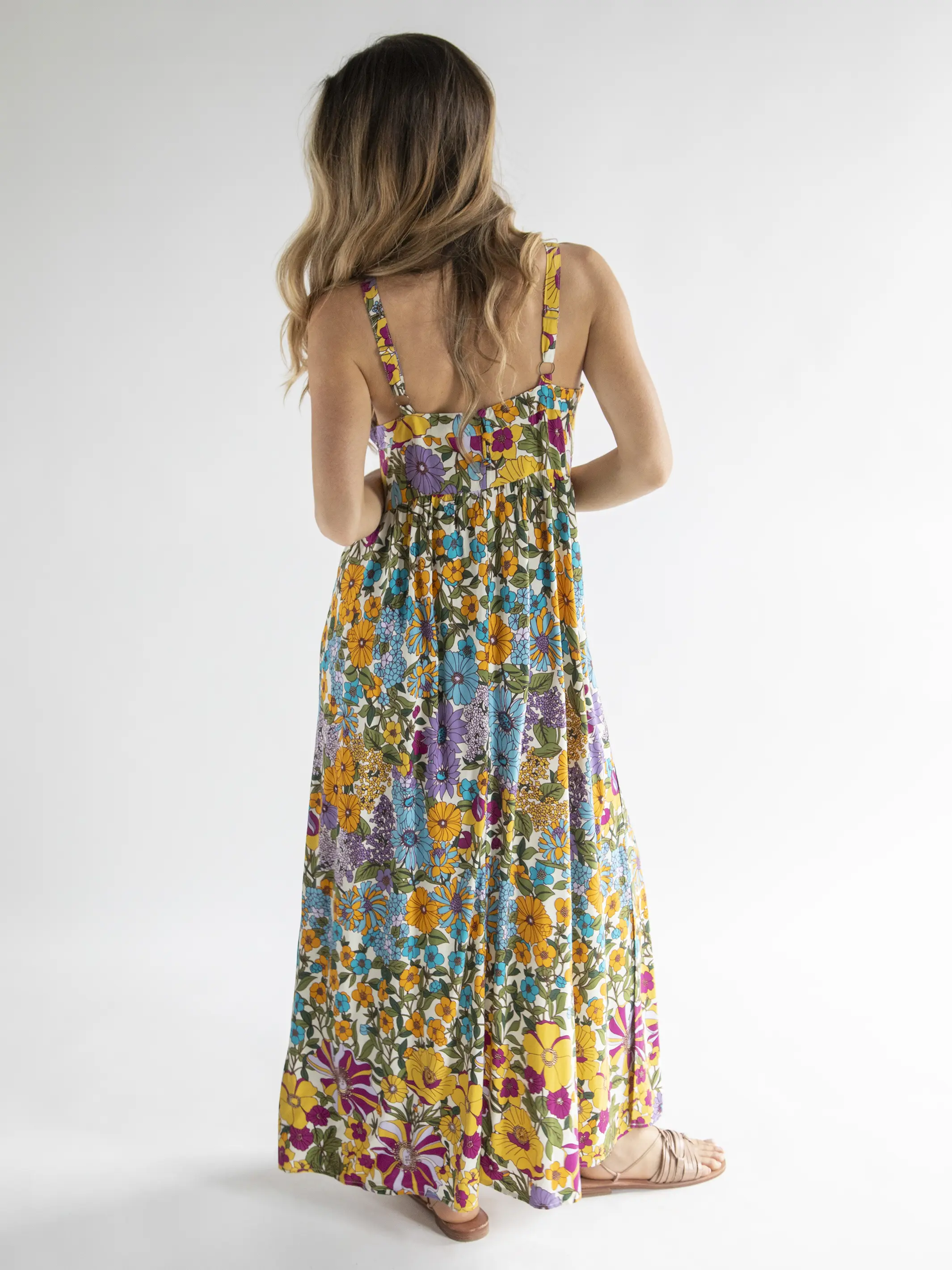 Patti Side Slit Maxi Dress - Ivory Blue Floral