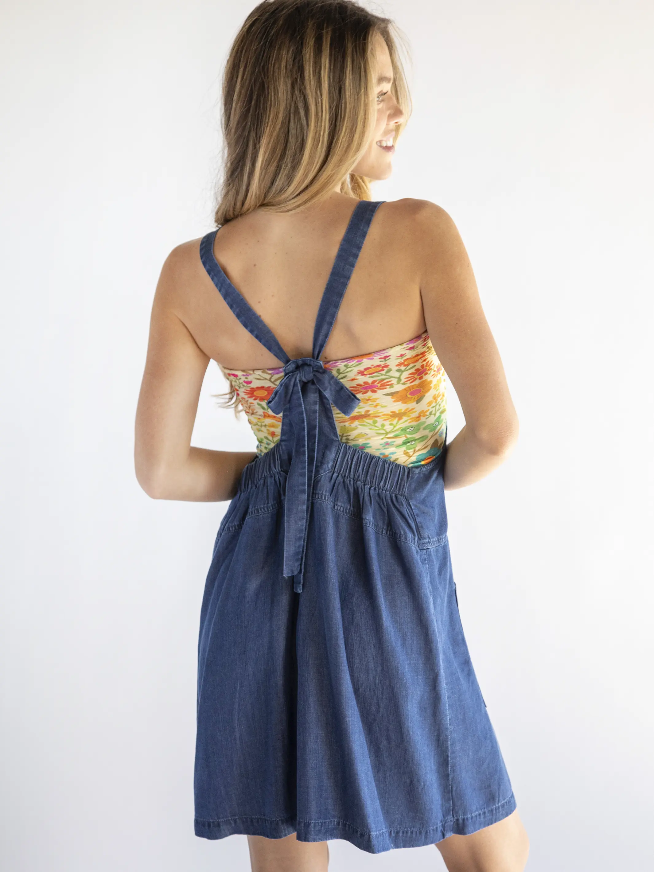 Dakota Cotton Tie-Back Dress - Denim Blue