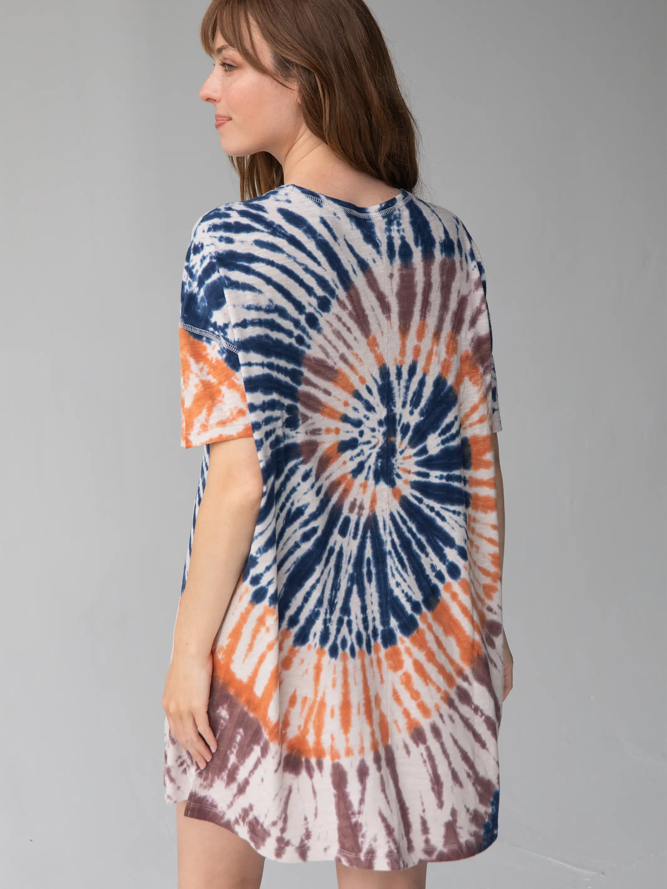 Misty Oversized Cotton Tee Dress - Navy Tie-Dye