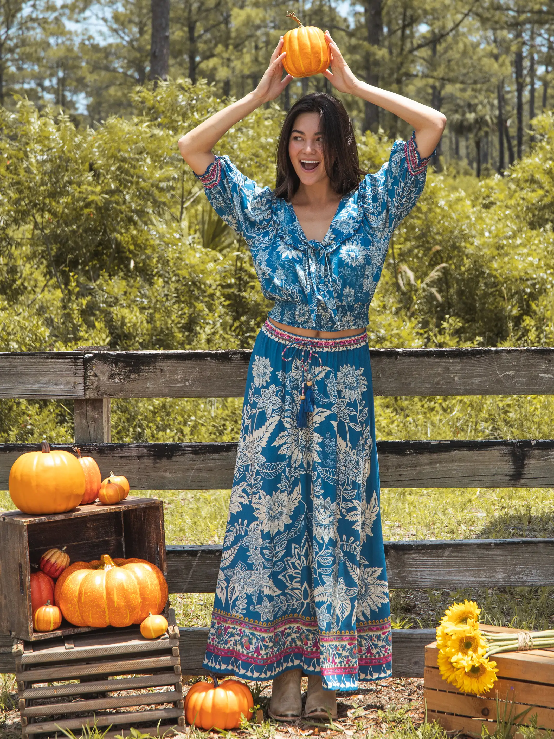 Milena Skirt - Blue Pink Border