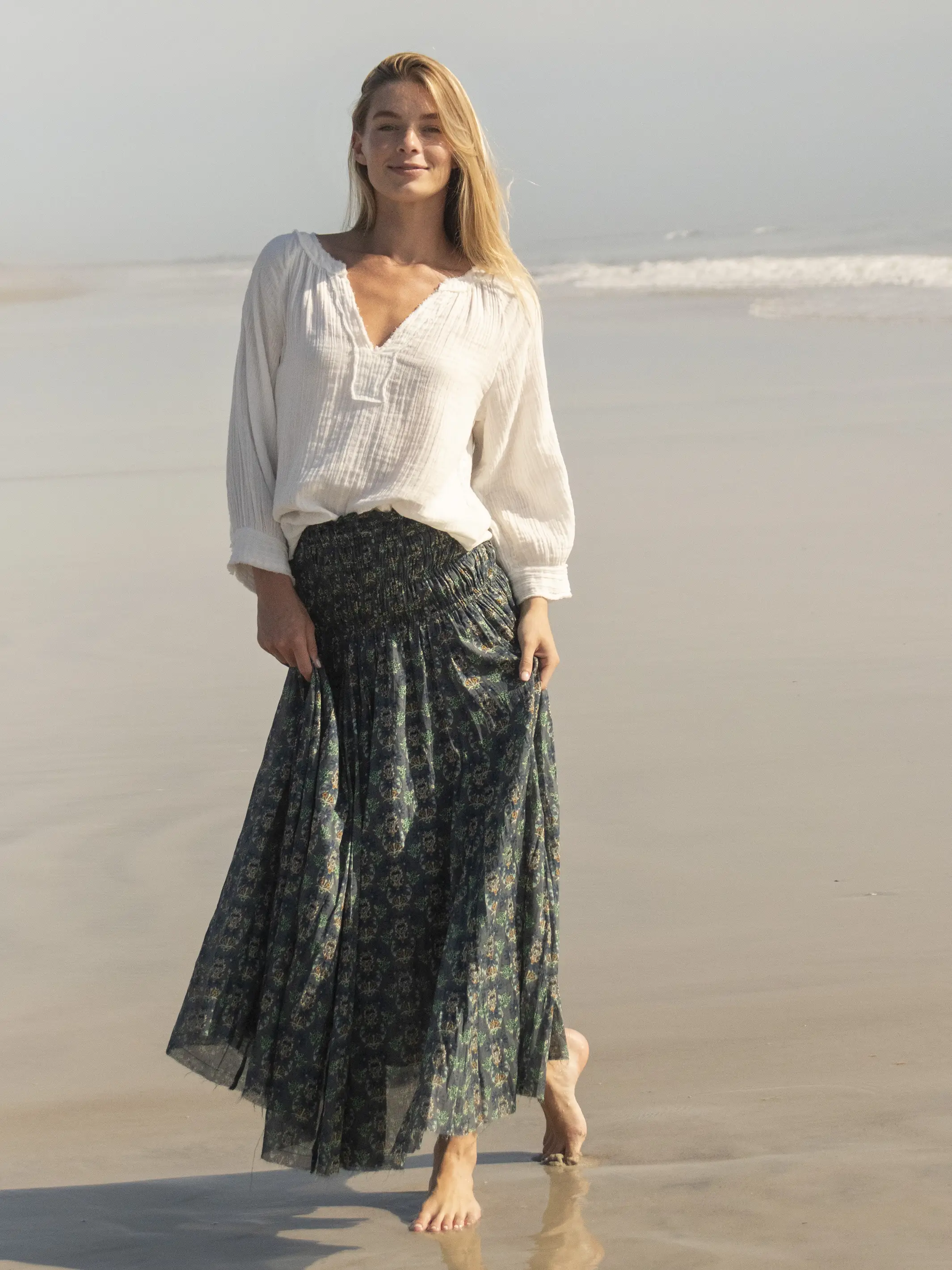 Laurel Convertible Skirt - Teal Floral Medallion