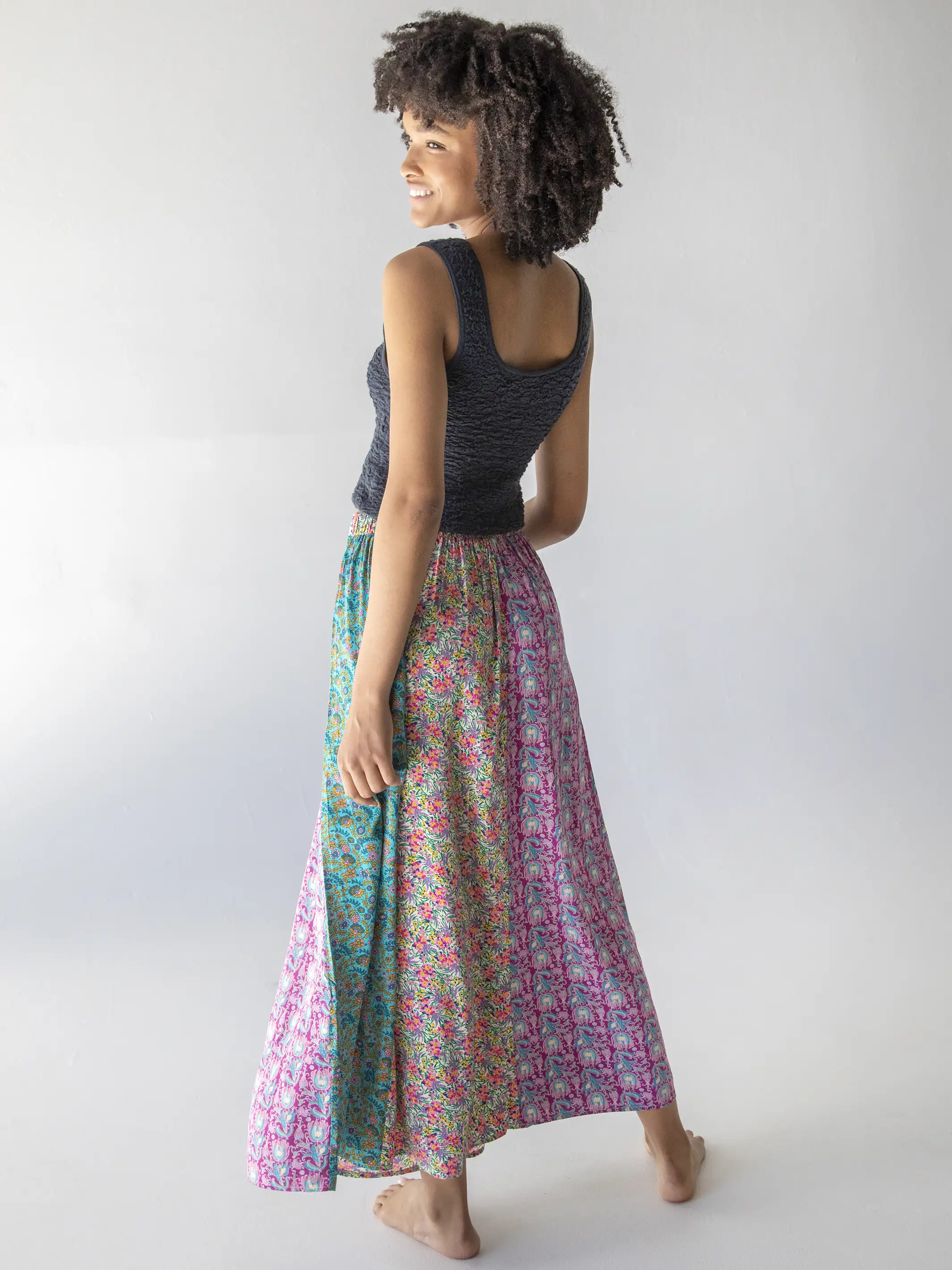 Valentina Maxi Skirt - Turquoise Purple Floral Mix