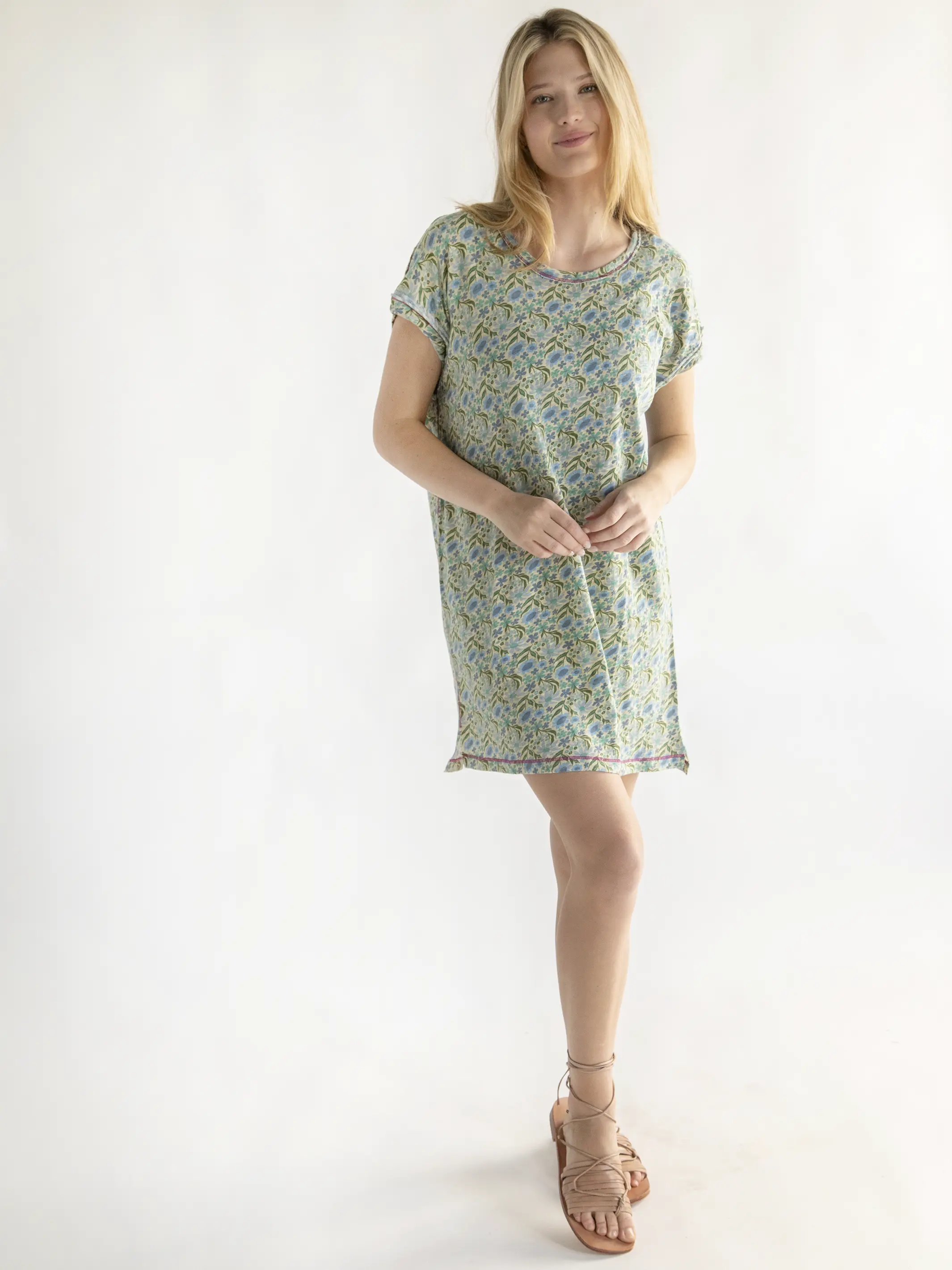 Frankie Cotton Tee Dress - Blue Floral
