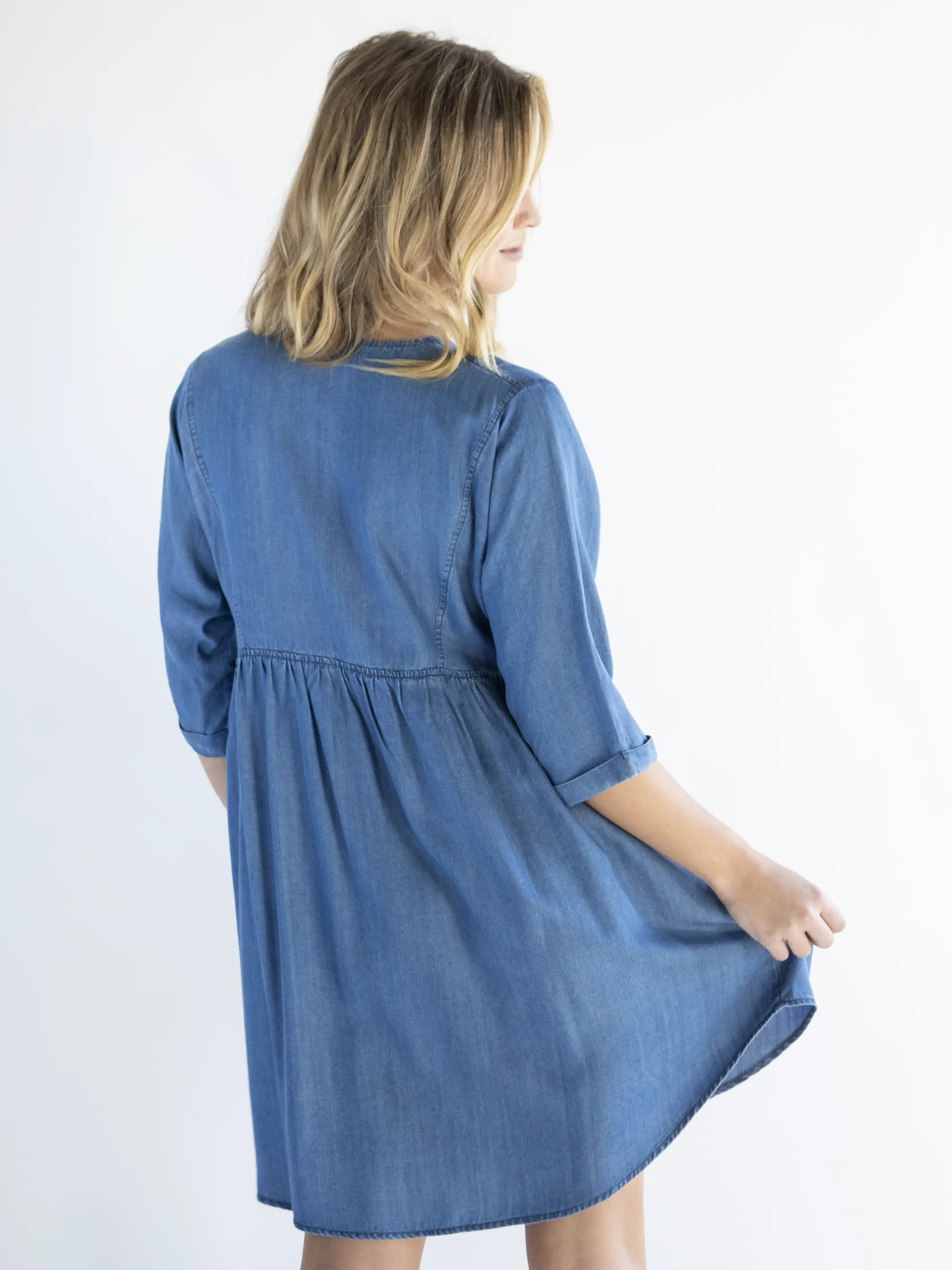 Stella V-Neck Dress - Denim Blue