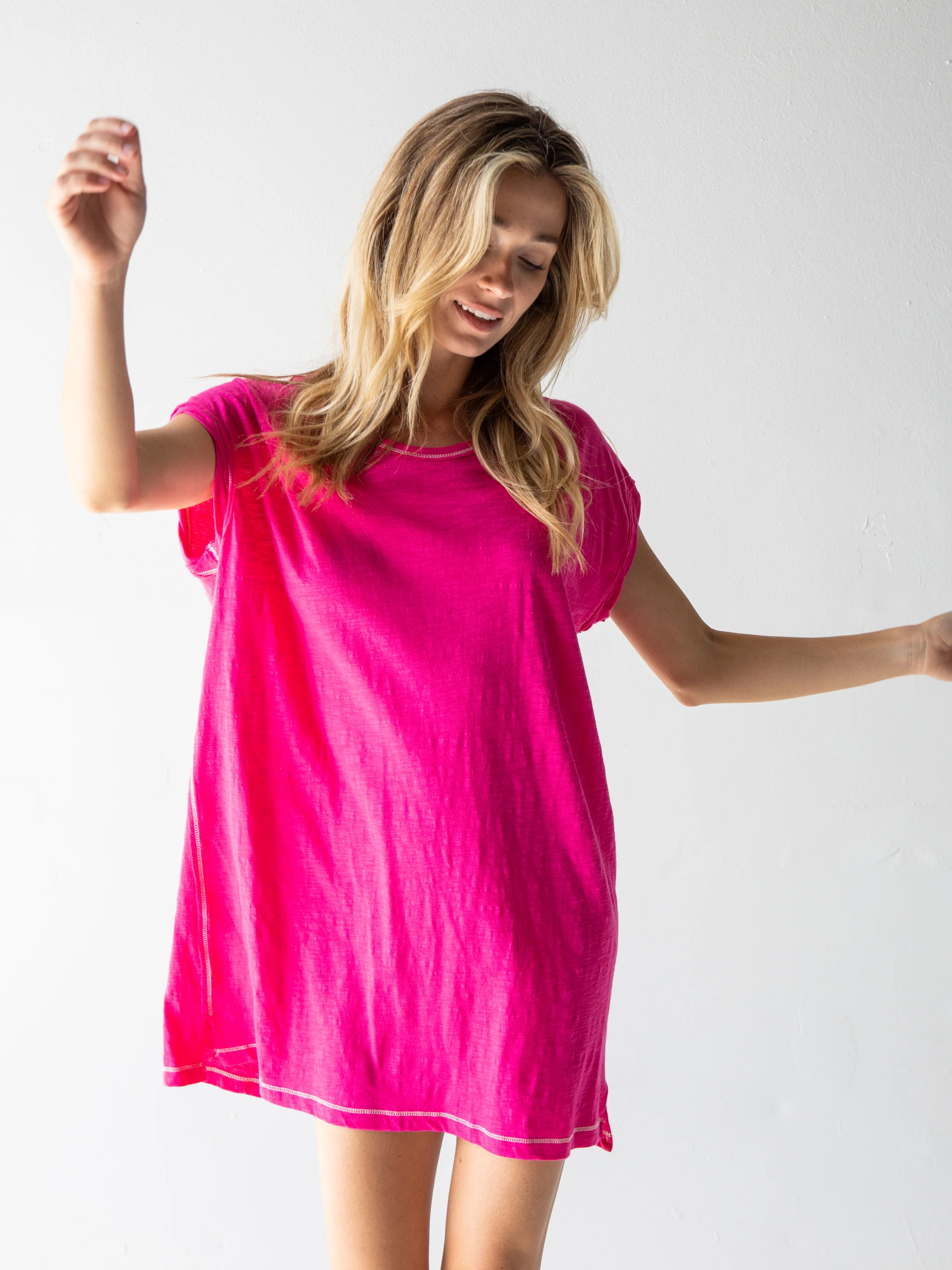 Frankie Cotton Tee Dress - Pink